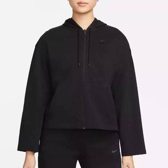 Nike Sportswear Women's Full-Zip Hoodie Cropped Oversized Black - Picture 1 of 11